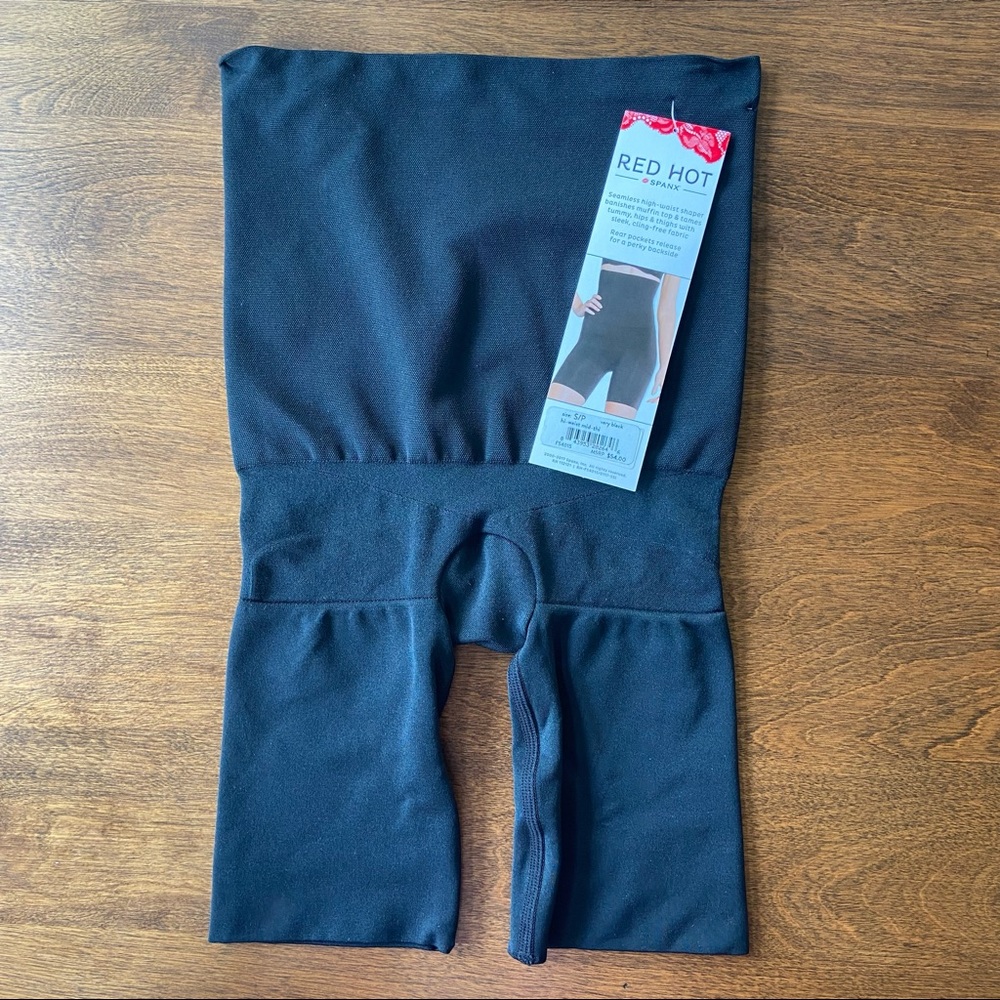 Spanx High-Waisted Mid-Thigh Shaper Red Hot Small Black NEW